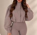 Lyla Taupe Puffy Sleeve Jacket