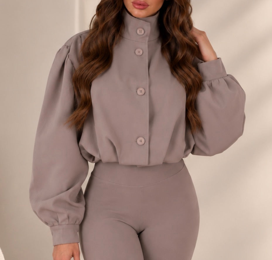 Lyla Taupe Puffy Sleeve Jacket