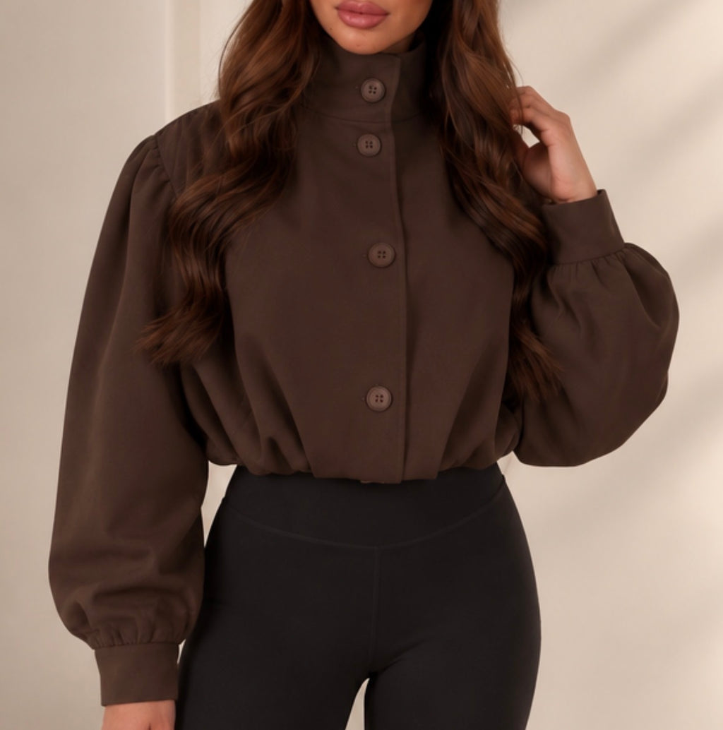 Lyla Dark Brown Puff sleeve Jacket